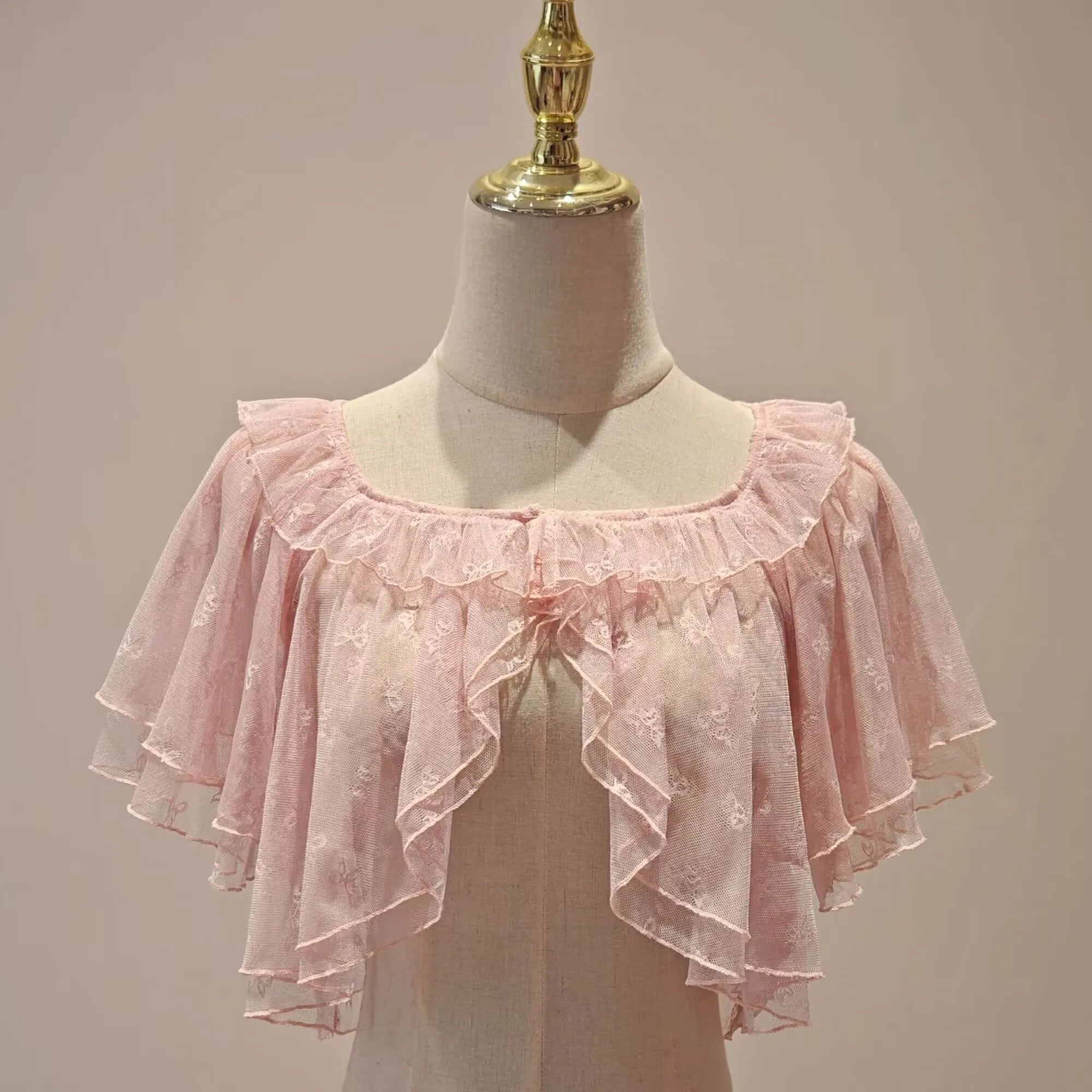 Summer Lolita Short Wraps Coat Women Sweet Kawaii Lace Mesh Open Front Poncho Gothic Girls Retro Cute Princess Capes Wraps